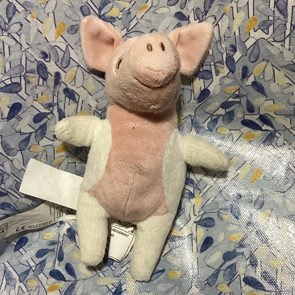 IKEA Pig Kelgris Small Pink and White Stuffed Plush Toy 8" 0+